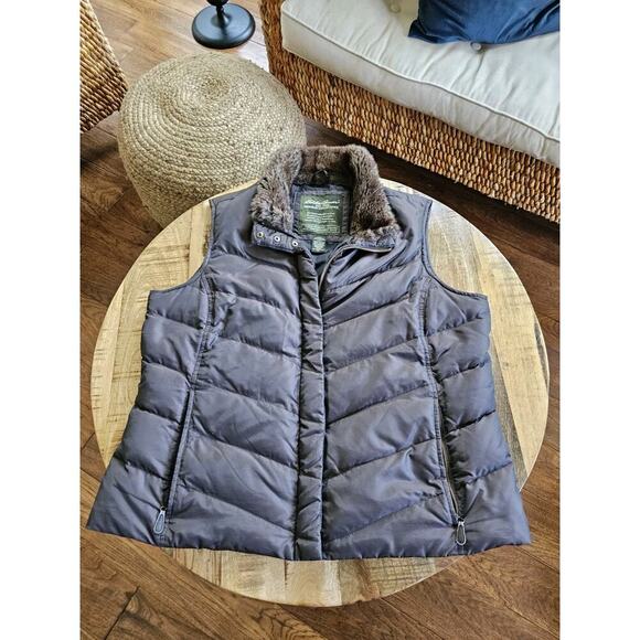 Eddie Bauer Goose Down Vest Brown Faux Fur Collar Women’s Size Medium - Picture 2 of 10